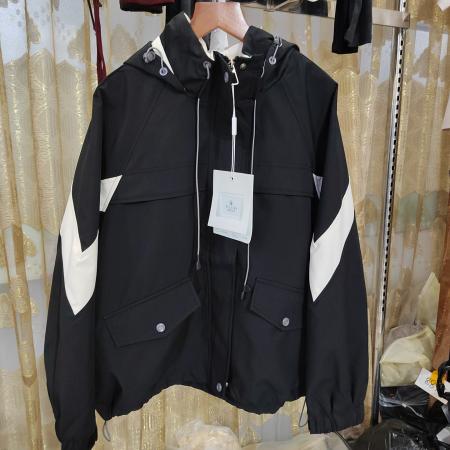 FA51575# 新款时尚连帽拼色外套女春秋新款宽松休闲小个子短款风衣夹克 服裝批發女裝批發服飾貨源