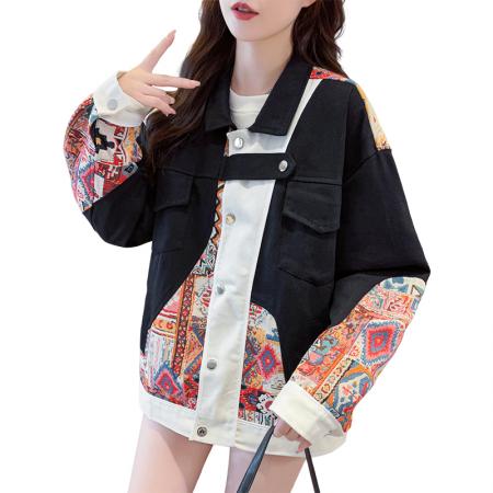 FA51580# 秋季新款撞色提花绣花国潮风高级感休闲韩版夹克棒球服女外套 服裝批發女裝批發服飾貨源