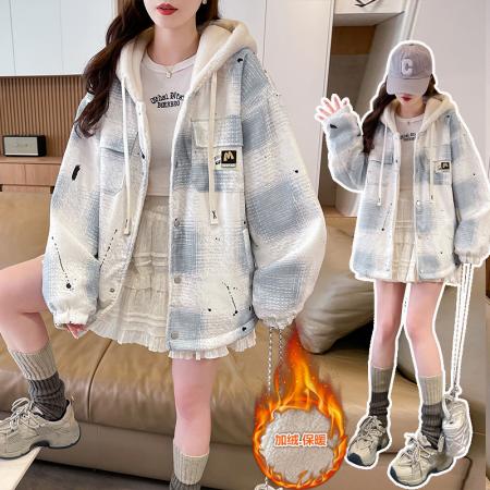 FA51581# 慵懒风夹棉加厚少女秋冬新款初中高中学生设计感连帽夹克 服裝批發女裝批發服飾貨源