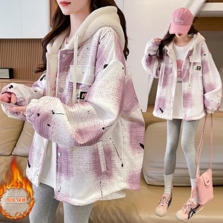 FA51581# 慵懒风夹棉加厚少女秋冬新款初中高中学生设计感连帽夹克 服裝批發女裝批發服飾貨源