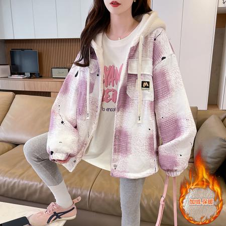 FA51581# 慵懒风夹棉加厚少女秋冬新款初中高中学生设计感连帽夹克 服裝批發女裝批發服飾貨源