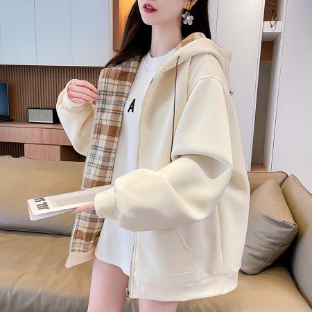 FA51583# 双面穿外套少女春秋装新款初中高中学生休闲格子宽松 服裝批發女裝批發服飾貨源