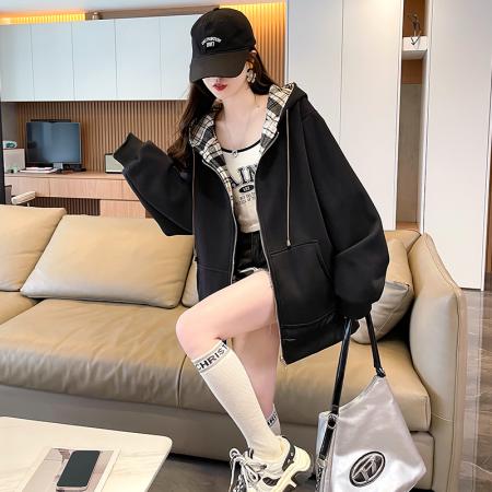 FA51583# 双面穿外套少女春秋装新款初中高中学生休闲格子宽松 服裝批發女裝批發服飾貨源