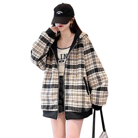 FA51583# 双面穿外套少女春秋装新款初中高中学生休闲格子宽松 服裝批發女裝批發服飾貨源