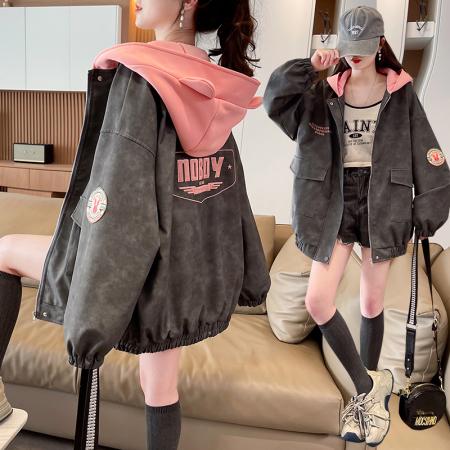 FA51585# 新款冲锋衣外套女春秋季拼色夹克宽松休闲高级感百搭上衣 服裝批發女裝批發服飾貨源