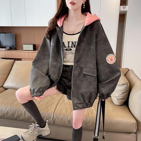 FA51585# 新款冲锋衣外套女春秋季拼色夹克宽松休闲高级感百搭上衣 服裝批發女裝批發服飾貨源