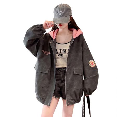 FA51585# 新款冲锋衣外套女春秋季拼色夹克宽松休闲高级感百搭上衣 服裝批發女裝批發服飾貨源