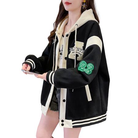 FA51587# 春季新款宽松型青少年外套针织刺绣拼色休闲夹克初高中生上衣 服裝批發女裝批發服飾貨源
