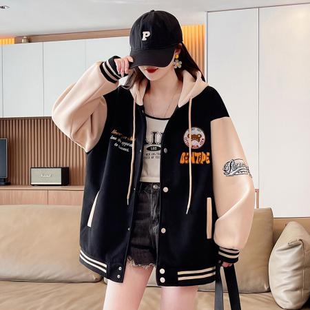 FA51588# 春季新款宽松型青少年外套针织刺绣拼色休闲夹克初高中生上衣 服裝批發女裝批發服飾貨源