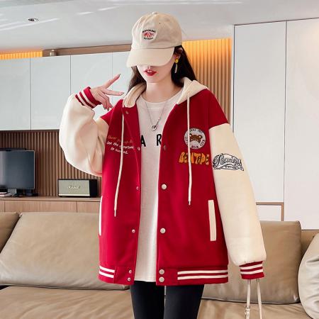 FA51588# 春季新款宽松型青少年外套针织刺绣拼色休闲夹克初高中生上衣 服裝批發女裝批發服飾貨源