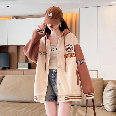 FA51588# 春季新款宽松型青少年外套针织刺绣拼色休闲夹克初高中生上衣 服裝批發女裝批發服飾貨源