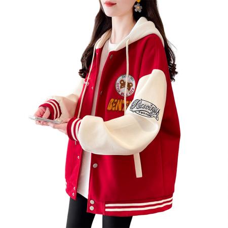 FA51588# 春季新款宽松型青少年外套针织刺绣拼色休闲夹克初高中生上衣 服裝批發女裝批發服飾貨源