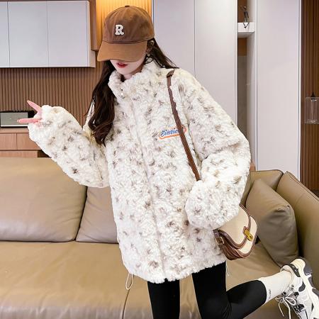 FA51590# 冬季新款小草莓花夹棉加厚软糯仿兔毛宽松田园森女棉衣外套女 服裝批發女裝批發服飾貨源
