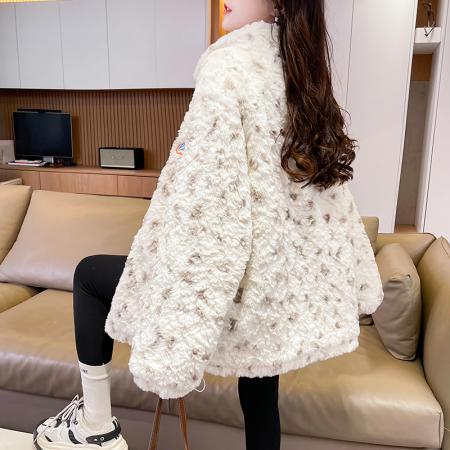 FA51590# 冬季新款小草莓花夹棉加厚软糯仿兔毛宽松田园森女棉衣外套女 服裝批發女裝批發服飾貨源