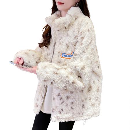 FA51590# 冬季新款小草莓花夹棉加厚软糯仿兔毛宽松田园森女棉衣外套女 服裝批發女裝批發服飾貨源