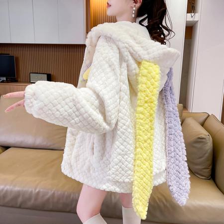 FA51591# 冬季新款日系可爱学院风加绒加厚菱形宽松型玩偶兔毛外套 服裝批發女裝批發服飾貨源