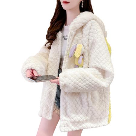 FA51591# 冬季新款日系可爱学院风加绒加厚菱形宽松型玩偶兔毛外套 服裝批發女裝批發服飾貨源