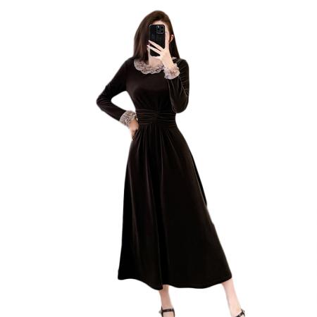 FA51593# 秋冬新款天丝圆领冬日氛围感气质收腰连衣裙