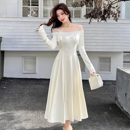 FA51595# ‘钻石邂逅’2026春季甜美显瘦纯色收腰针织修身连衣裙