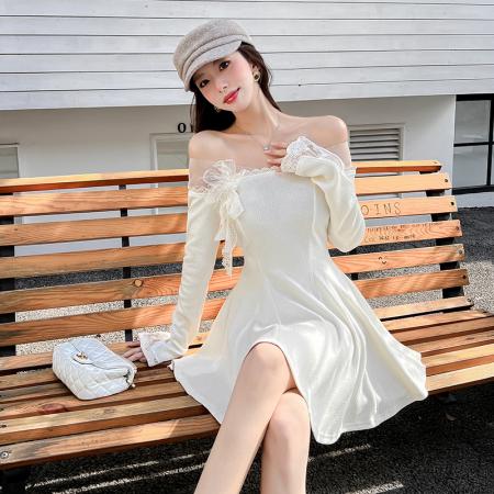 FA51595# ‘钻石邂逅’2026春季甜美显瘦纯色收腰针织修身连衣裙