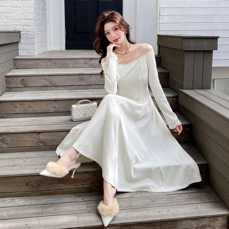 FA51595# ‘钻石邂逅’2026春季甜美显瘦纯色收腰针织修身连衣裙