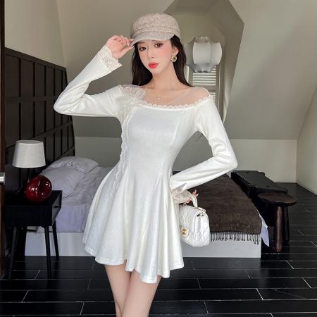 FA51595# ‘钻石邂逅’2026春季甜美显瘦纯色收腰针织修身连衣裙