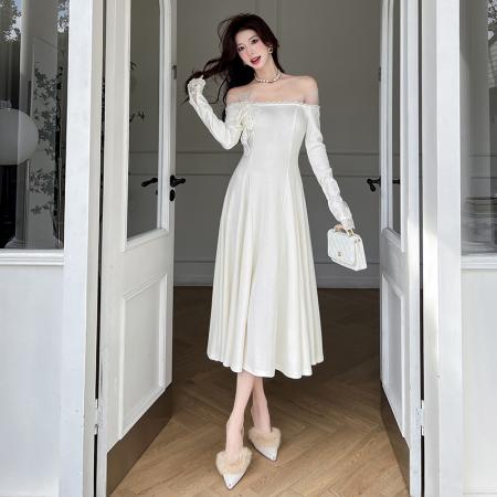 FA51595# ‘钻石邂逅’2026春季甜美显瘦纯色收腰针织修身连衣裙