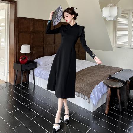 FA51596# 春季新款刺绣新中式国风复古连衣裙+新中式国风重工刺绣马甲