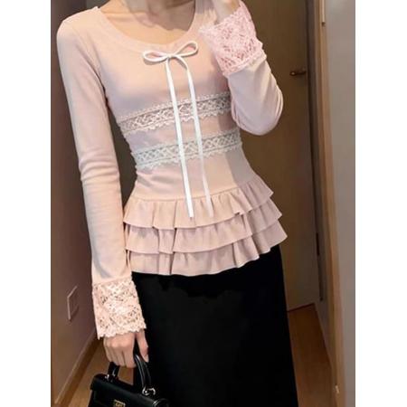 FA51605# 原版羊绒坑条别致漂亮小众设计感蝴蝶结上衣 服裝批發女裝批發服飾貨源