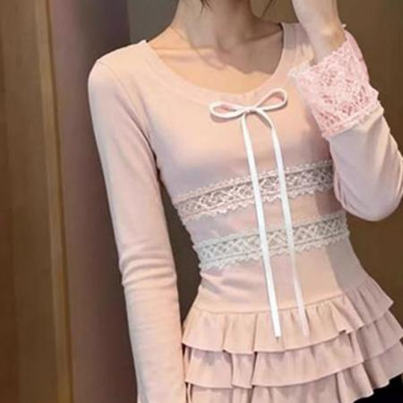 FA51605# 原版羊绒坑条别致漂亮小众设计感蝴蝶结上衣 服裝批發女裝批發服飾貨源