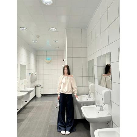 FA51607# 小众洋气简约休闲百搭长袖露肩褶皱绑带美式T恤卫衣女 服裝批發女裝批發服飾貨源