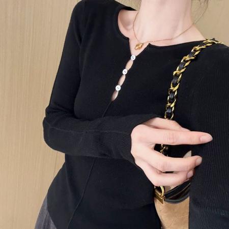 FA51608# 美式镂空小心机秋冬季内搭修身打底衫设计感显瘦长袖上衣 服裝批發女裝批發服飾貨源