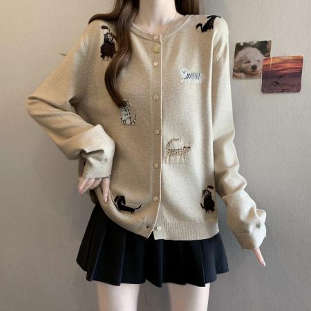 FA51628# 大码胖mm燕麦色针织衫长袖毛衣女秋冬新款动物提花显瘦上衣 服裝批發女裝批發服飾貨源