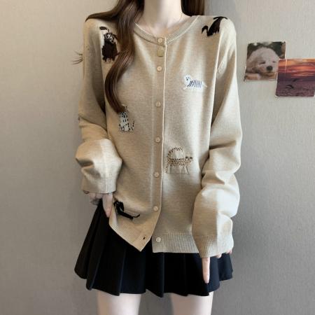 FA51628# 大码胖mm燕麦色针织衫长袖毛衣女秋冬新款动物提花显瘦上衣 服裝批發女裝批發服飾貨源