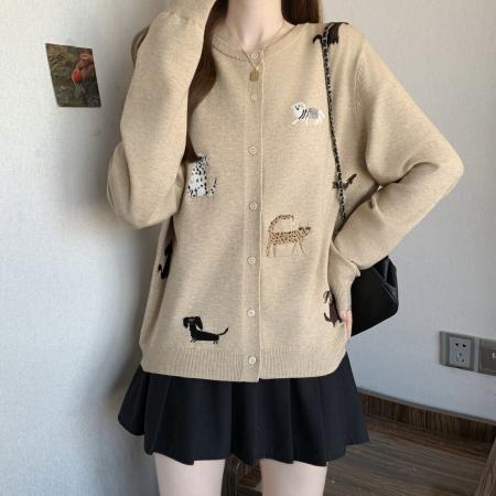 FA51628# 大码胖mm燕麦色针织衫长袖毛衣女秋冬新款动物提花显瘦上衣 服裝批發女裝批發服飾貨源