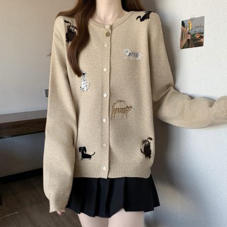 FA51628# 大码胖mm燕麦色针织衫长袖毛衣女秋冬新款动物提花显瘦上衣 服裝批發女裝批發服飾貨源