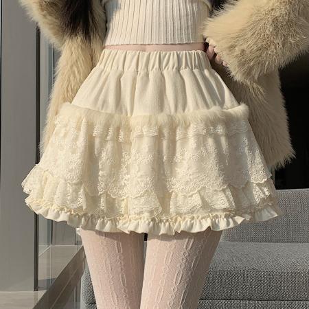 FA51630# 韩系蕾丝半身裙女冬季新款高腰A字短裙百搭显瘦蛋糕裙蓬蓬裙 服裝批發女裝批發服飾貨源