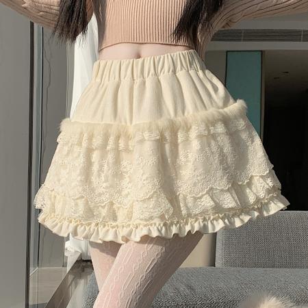 FA51630# 韩系蕾丝半身裙女冬季新款高腰A字短裙百搭显瘦蛋糕裙蓬蓬裙 服裝批發女裝批發服飾貨源