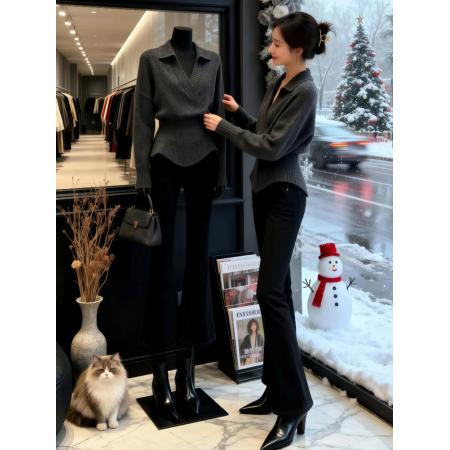 FA51631# 气质穿搭一整套冬季新款高级感复古针织衫毛衣微喇裤两件套装 服裝批發女裝批發服飾貨源