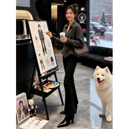 FA51631# 气质穿搭一整套冬季新款高级感复古针织衫毛衣微喇裤两件套装 服裝批發女裝批發服飾貨源