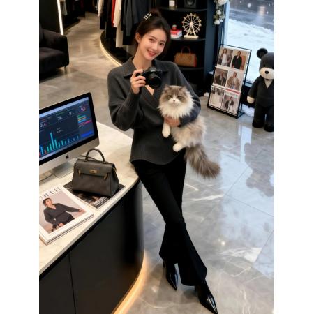 FA51631# 气质穿搭一整套冬季新款高级感复古针织衫毛衣微喇裤两件套装 服裝批發女裝批發服飾貨源