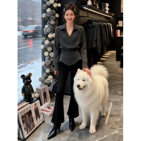 FA51631# 气质穿搭一整套冬季新款高级感复古针织衫毛衣微喇裤两件套装 服裝批發女裝批發服飾貨源