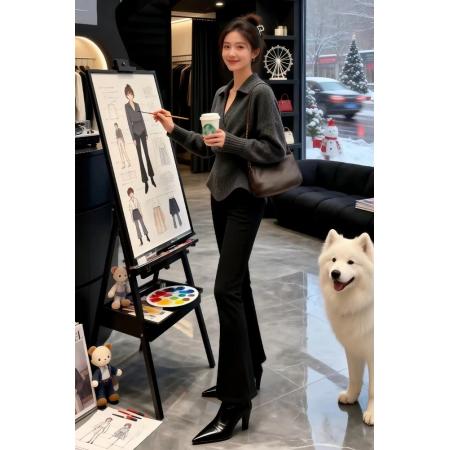 FA51631# 气质穿搭一整套冬季新款高级感复古针织衫毛衣微喇裤两件套装 服裝批發女裝批發服飾貨源