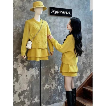 FA51632# 冬季一整套穿搭高级感毛衣套装女新款慵懒风针织短裙两件套潮 服裝批發女裝批發服飾貨源