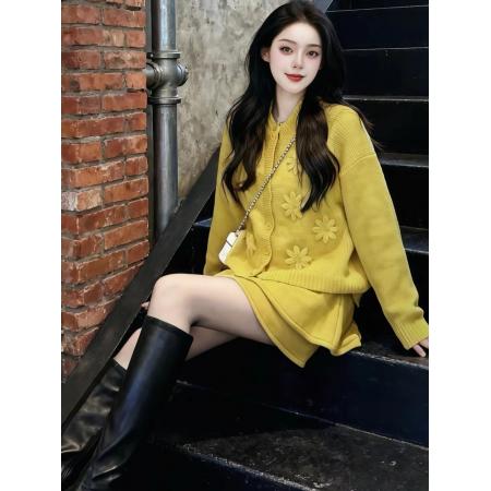 FA51632# 冬季一整套穿搭高级感毛衣套装女新款慵懒风针织短裙两件套潮 服裝批發女裝批發服飾貨源