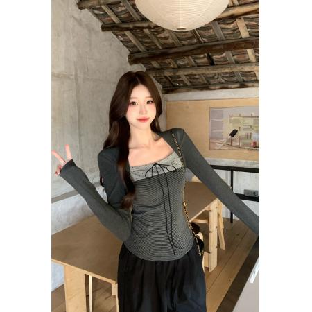 FA51633# 辣妹韩系撞色蝴蝶结系带波点元素坎肩假两件上衣T恤女 服裝批發女裝批發服飾貨源