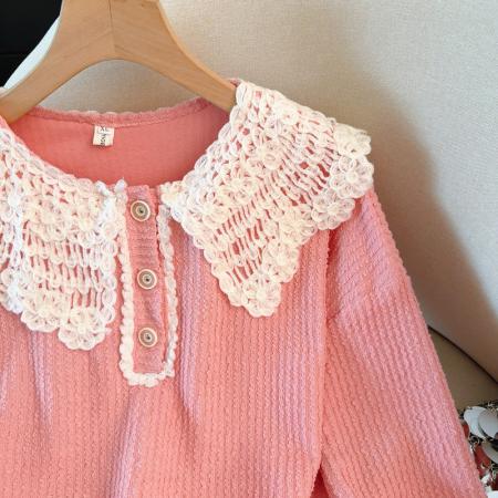 FA51637# 学院风蕾丝拼接娃娃领卫衣女春秋新款洋气宽松设计感上衣 服裝批發女裝批發服飾貨源