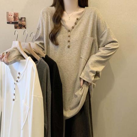 FA51639# 秋季新套头落肩袖半开领卫衣T恤女大码宽松百搭休闲上衣 服裝批發女裝批發服飾貨源