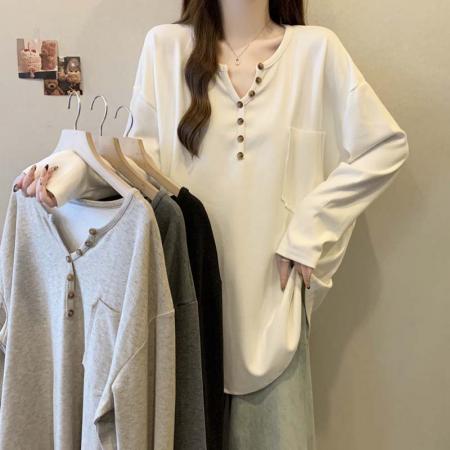 FA51639# 秋季新套头落肩袖半开领卫衣T恤女大码宽松百搭休闲上衣 服裝批發女裝批發服飾貨源
