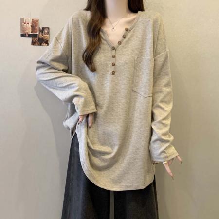 FA51639# 秋季新套头落肩袖半开领卫衣T恤女大码宽松百搭休闲上衣 服裝批發女裝批發服飾貨源